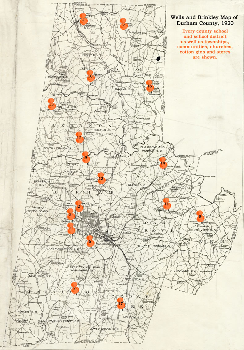 Wells and Brinkley Map of Durham County, 1920