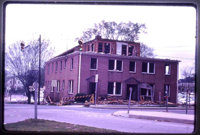 Burned out Boone Apartments, 1969