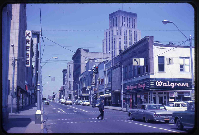 Corner of Mangum and West Main streets Looking West, 1962