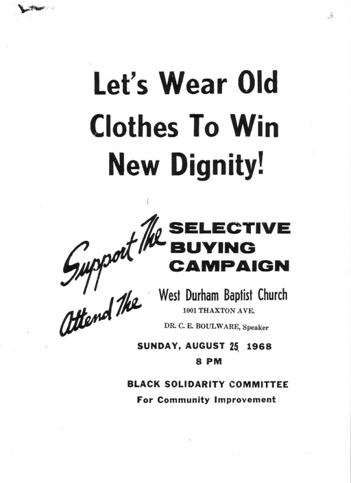 A flyer published by the Black Solidarity Committee for Community Improvement asking for support for the "Selective Buying Campaign." 