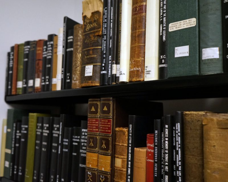 Shelves of very old books on North Carolina topics