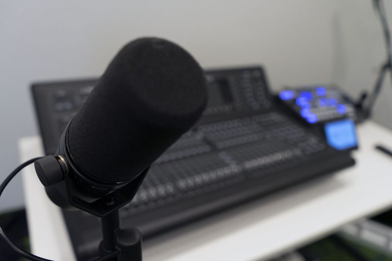 A microphone and mix board