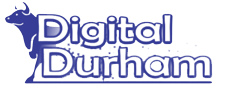 Digital Durham logo. Bull behind text saying Digital Durham