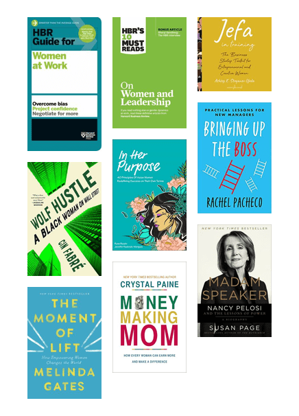 Grid of book covers focused on career advice and women business leaders