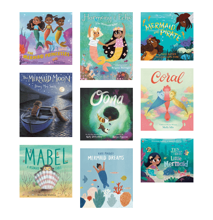 Picture books featuring mermaids, many of them drawn as persons of color