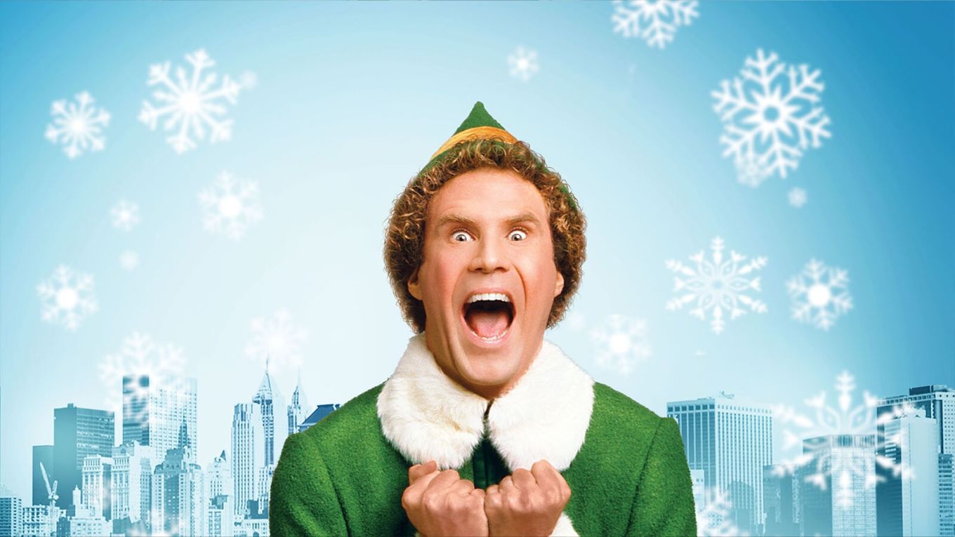 Will Ferrell as Buddy the Elf, looking close up and very joyful