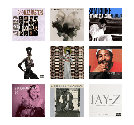 Grid of covers of albums by Black artists