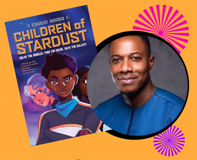 Author Edudzi Adodo along with the cover of his book Children of Stardust