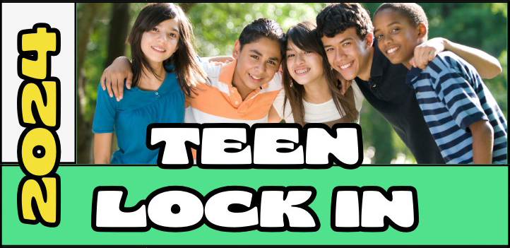Teen Lock-In 2024: a multicultural group of teens smile and pose with their arms on each other's shoulders.